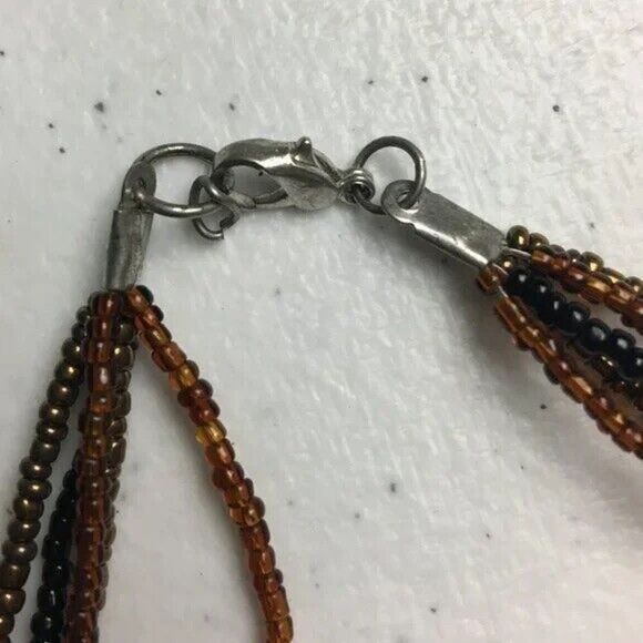 Vintage Beaded Necklace 1990s Layered Five Strands Brown Black w/ Lobster Clasp - Picture 7 of 8